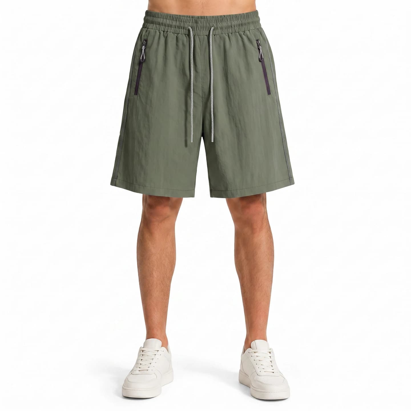 Zip Pocket Woven Shorts in Army Green, relaxed men's fit