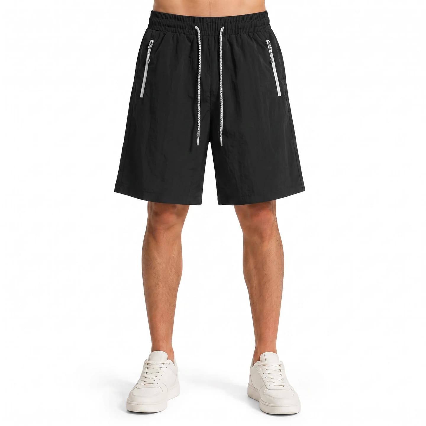 Zip Pocket Woven Shorts in Black, relaxed men's fit