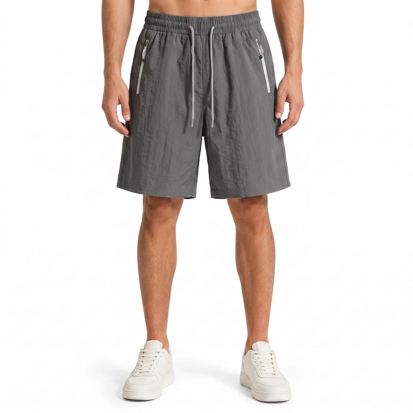 Zip Pocket Woven Shorts in Charcoal, relaxed men's fit