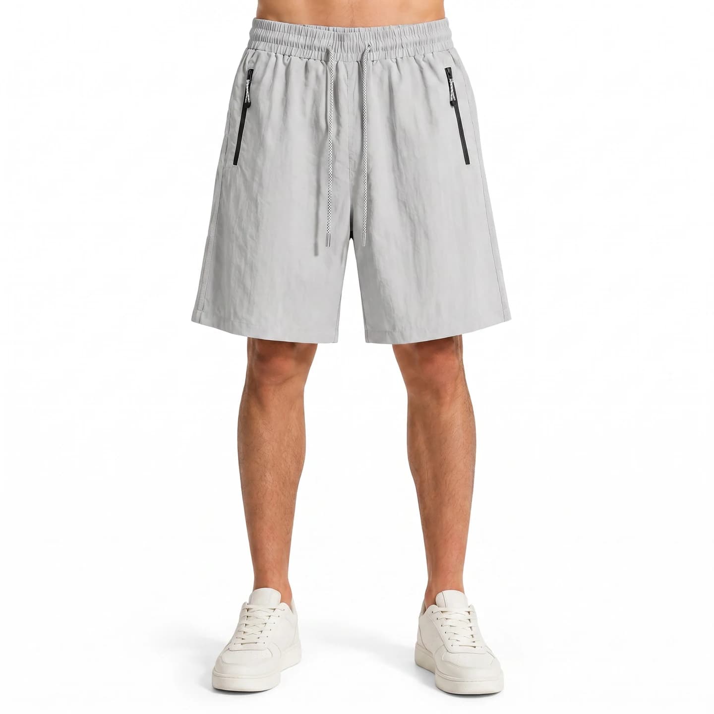Zip Pocket Woven Shorts in Light Gray, relaxed men's fit