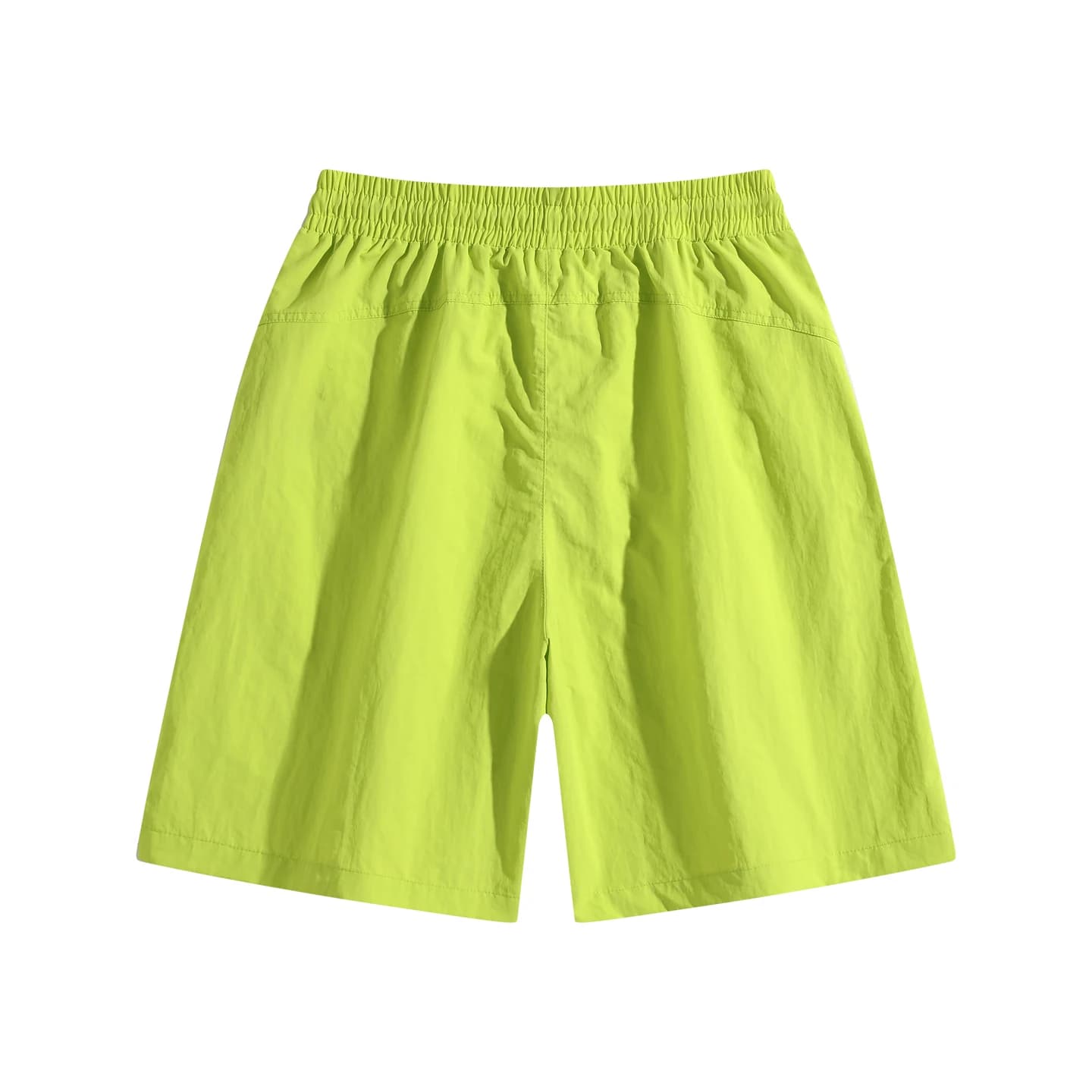 Zip Pocket Woven Shorts in Neon Green, back flat lay