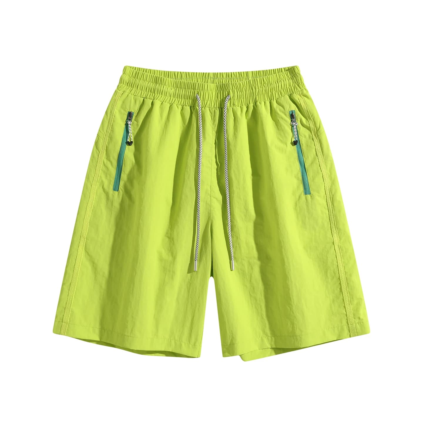 Zip Pocket Woven Shorts in Neon Green, front flat lay
