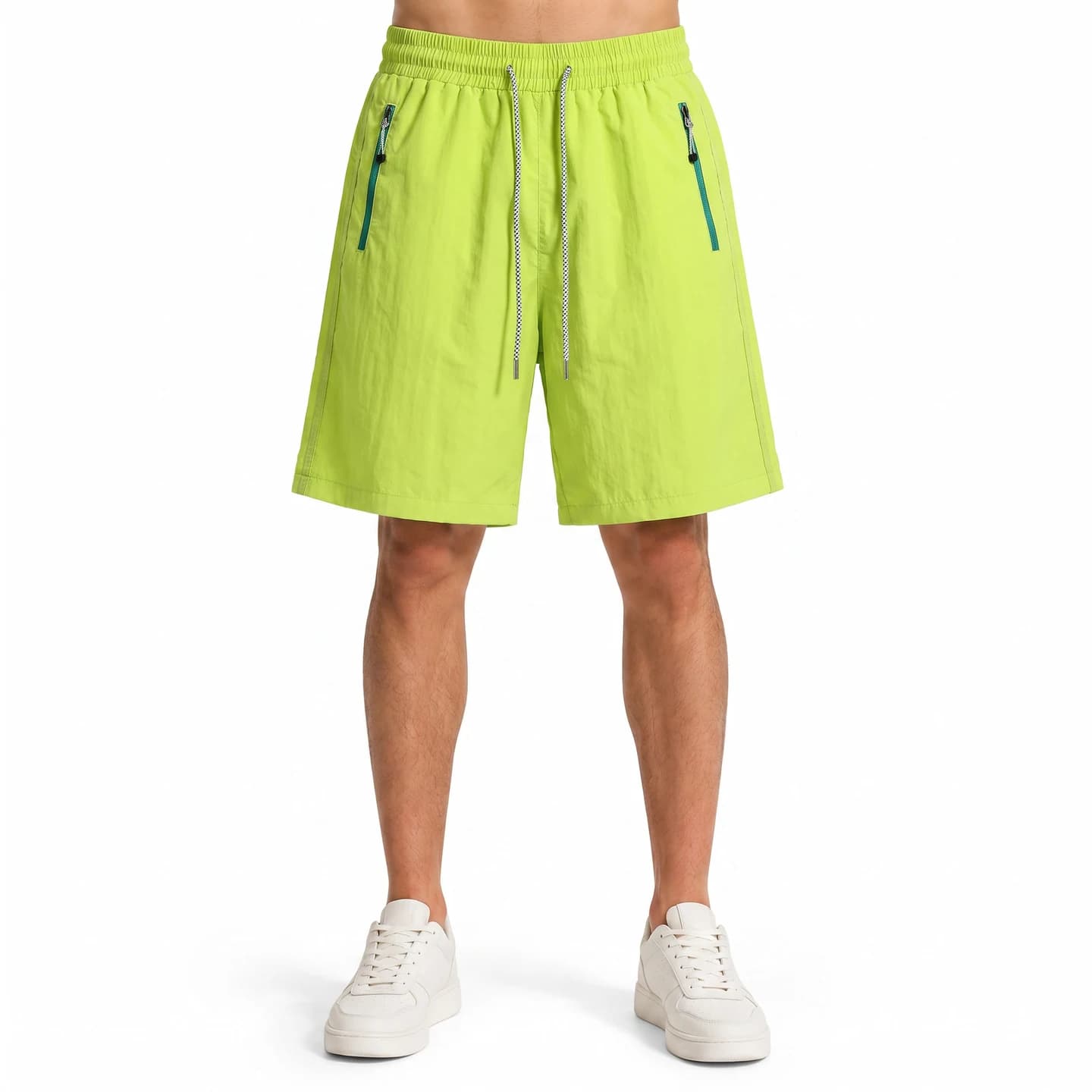 Zip Pocket Woven Shorts in Neon Green, relaxed men's fit
