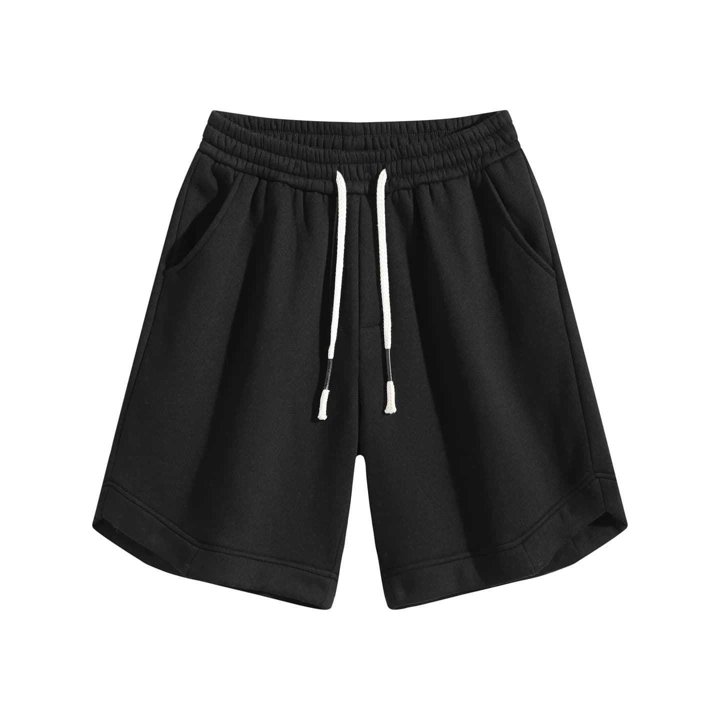 Relaxed Knit Shorts in Black, front flat lay