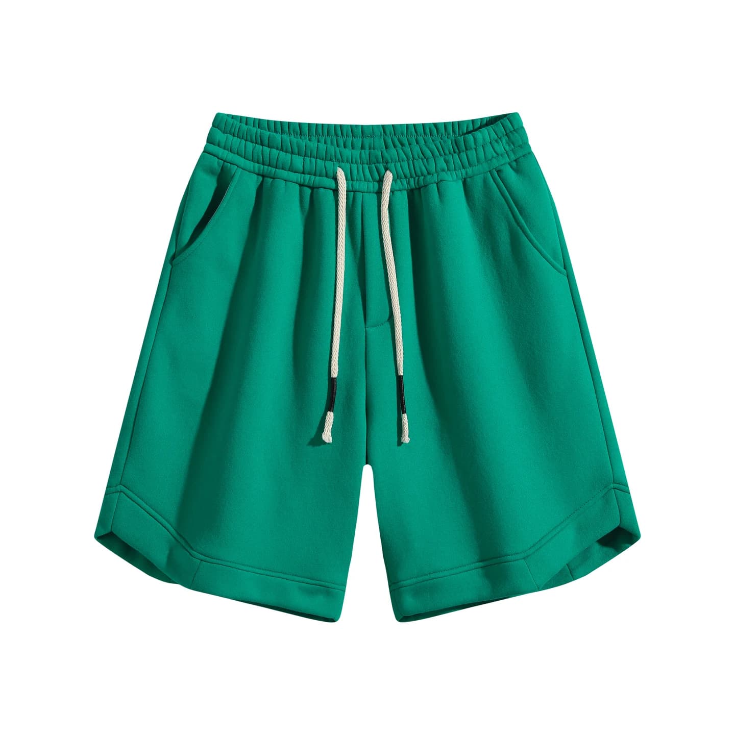 Relaxed Knit Shorts in Forest Green, front flat lay