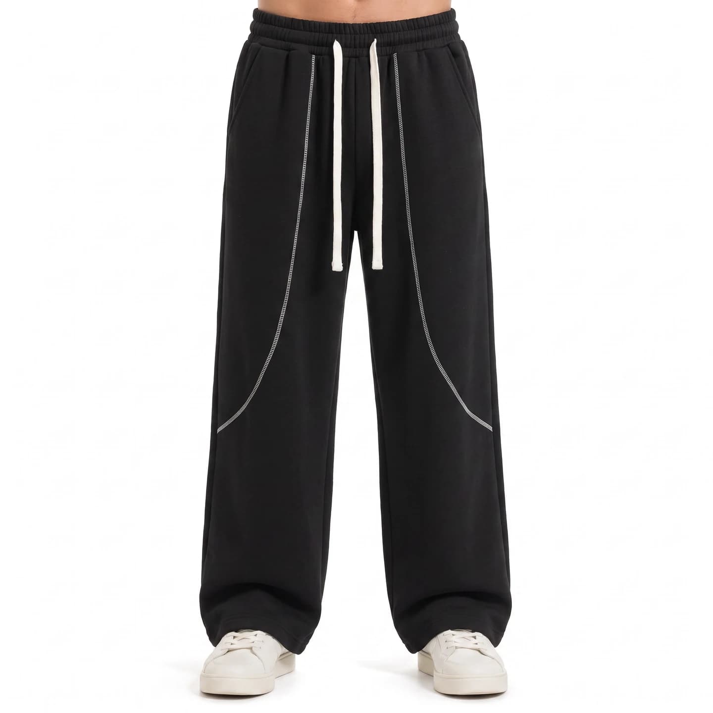 Curved Seam Sweatpants in Black, relaxed men's fit