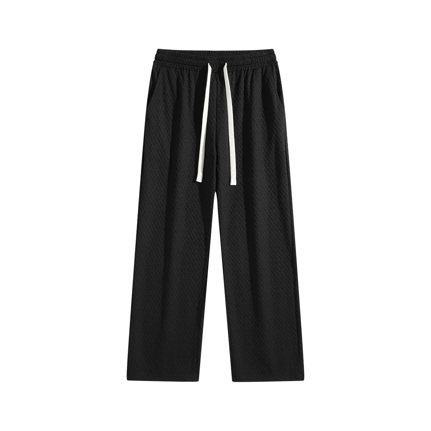 Textured Relaxed Stretch Pants in Black, front flat lay