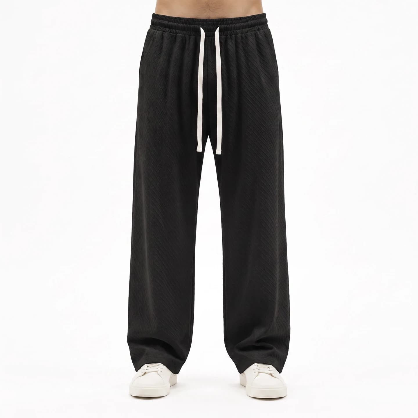 Textured Relaxed Stretch Pants in Black, relaxed men's fit