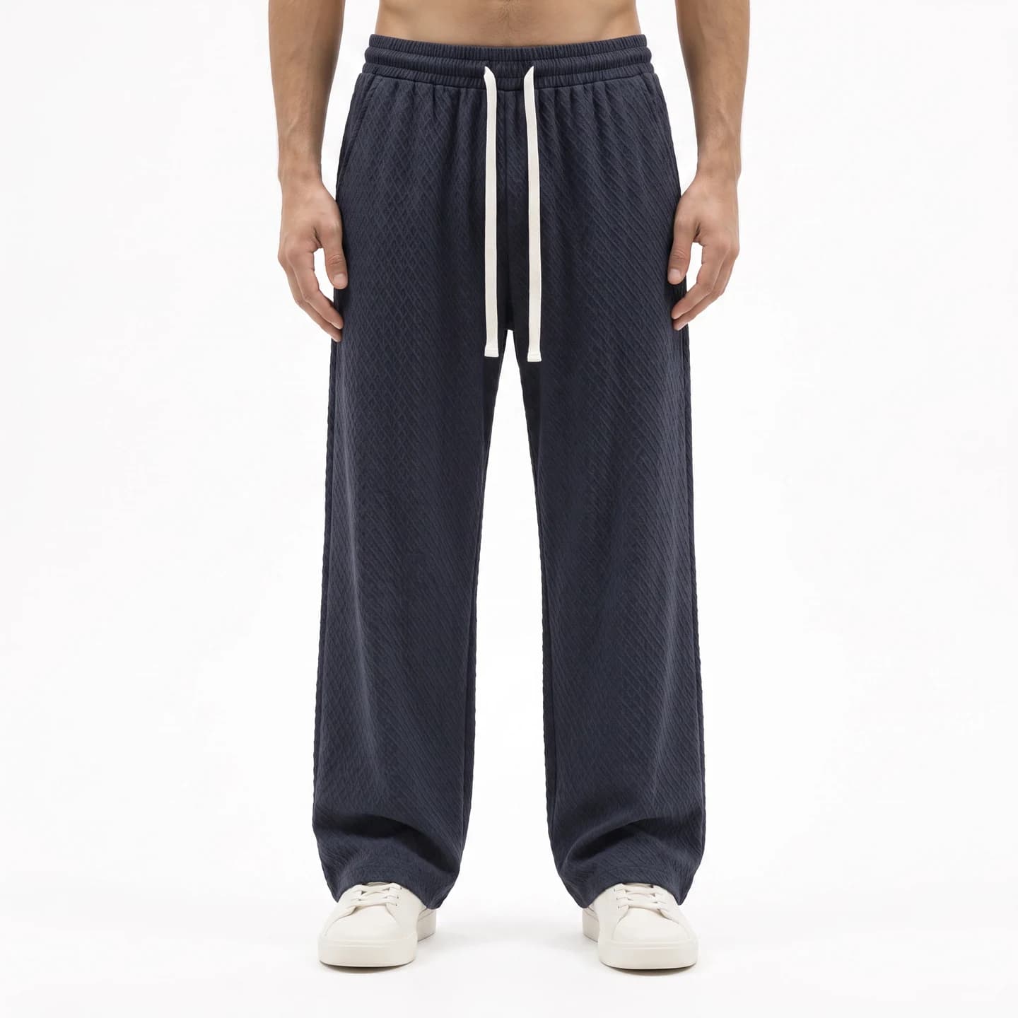 Textured Relaxed Stretch Pants in Navy, relaxed men's fit