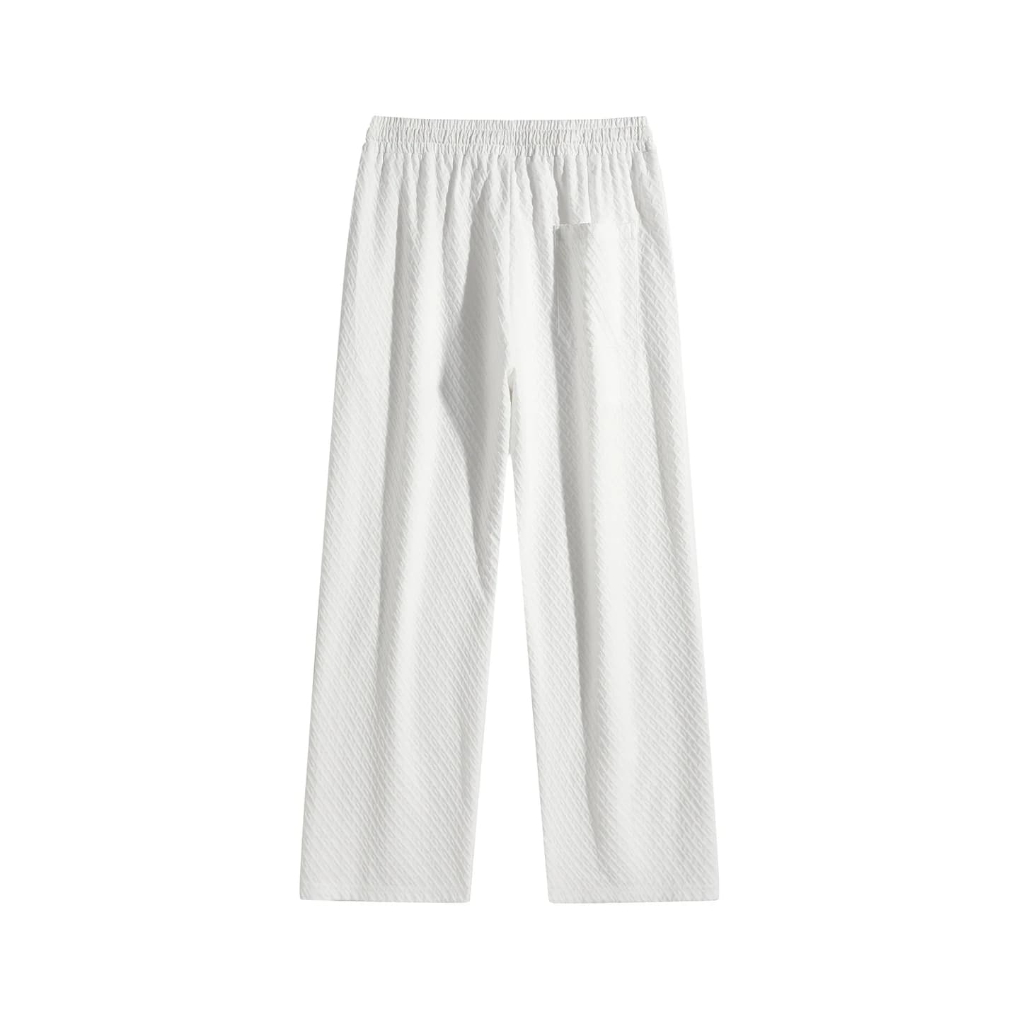 Textured Relaxed Stretch Pants in White, back flat lay