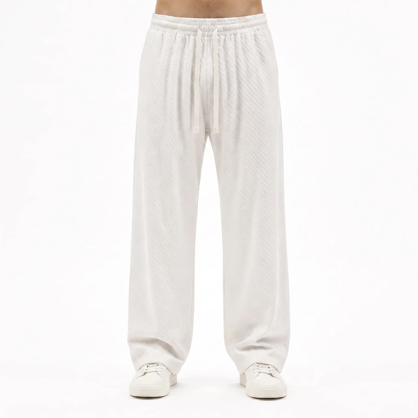 Textured Relaxed Stretch Pants in White, relaxed men's fit