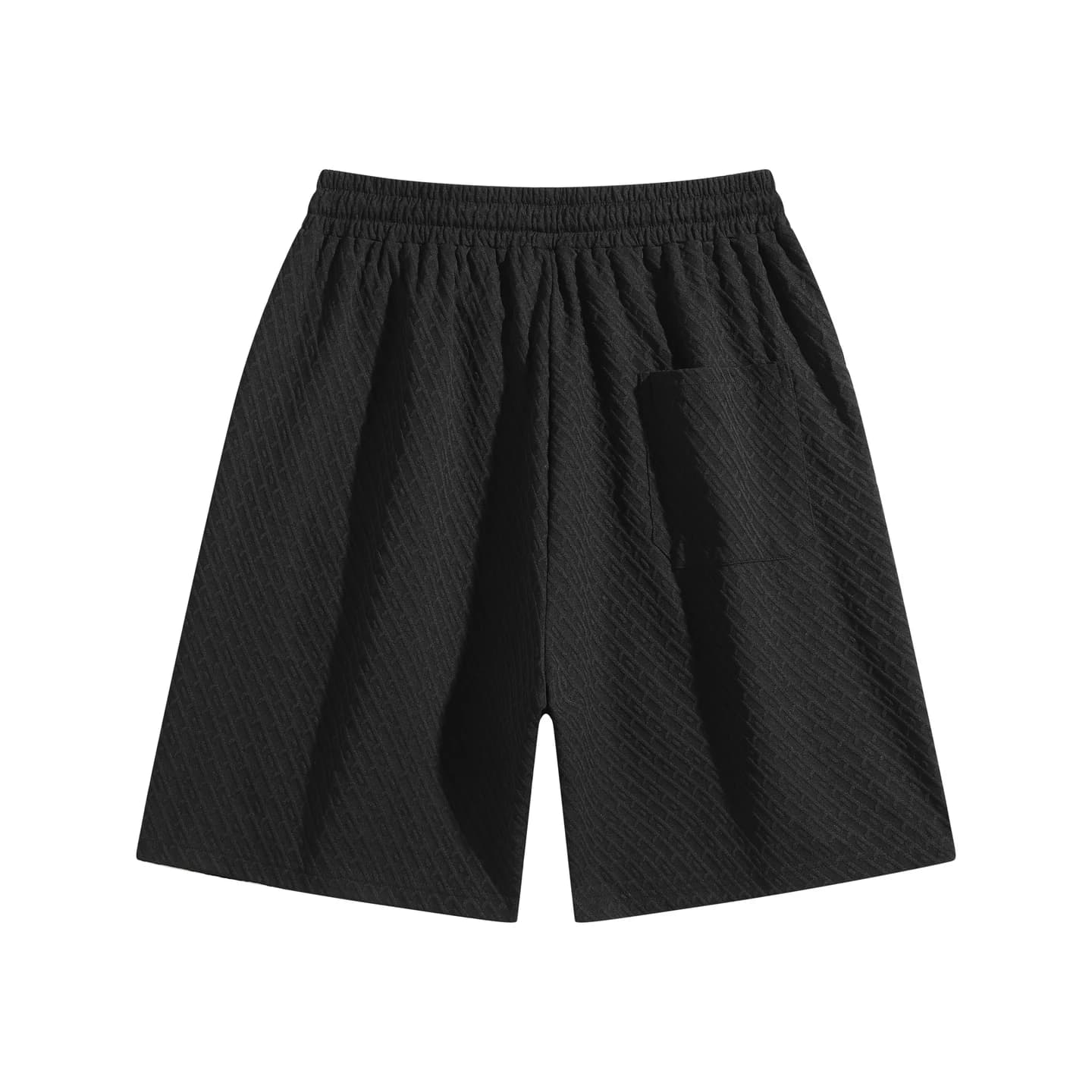 Textured Relaxed Shorts in Black, back flat lay
