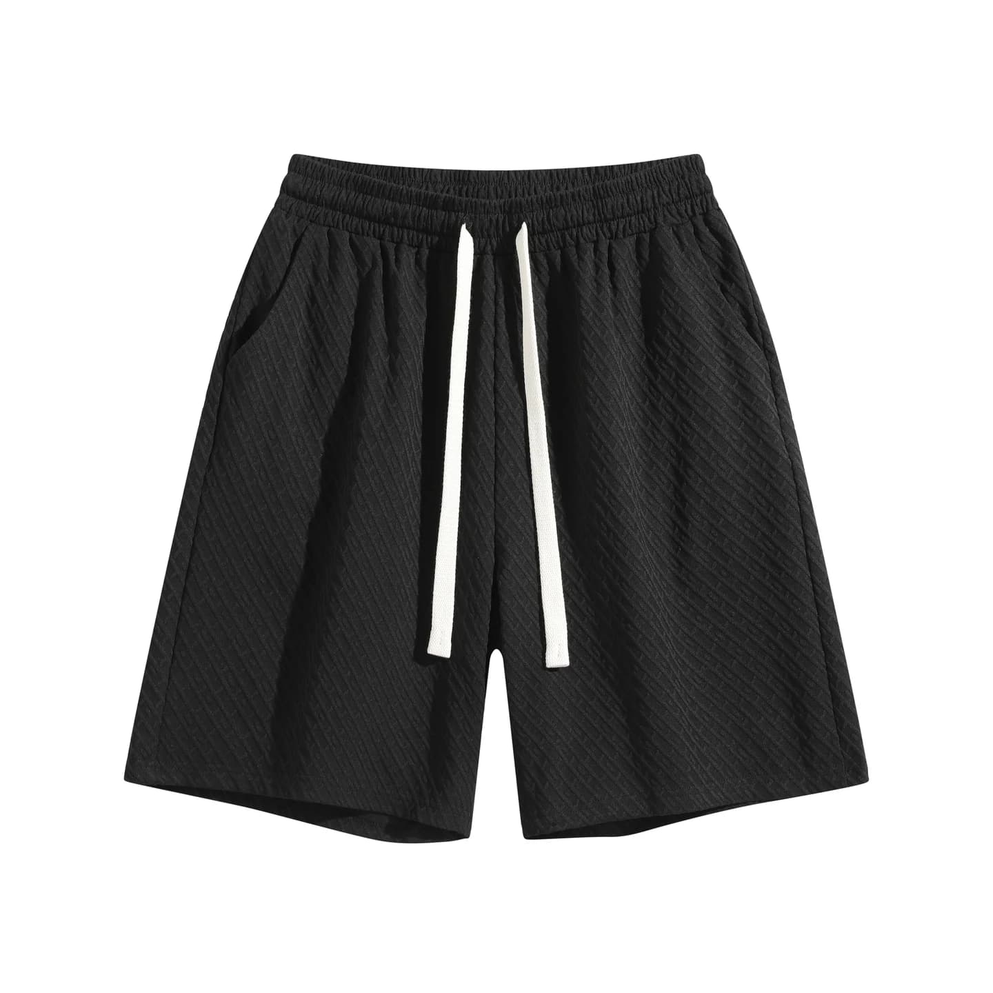 Textured Relaxed Shorts in Black, front flat lay