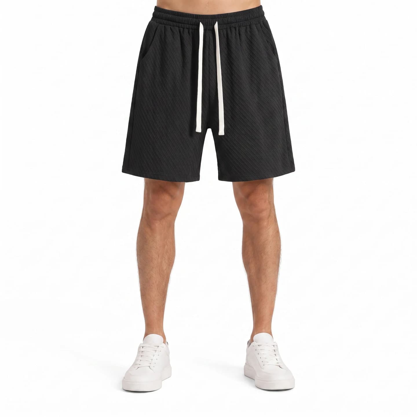 Textured Relaxed Shorts in Black, relaxed men's fit
