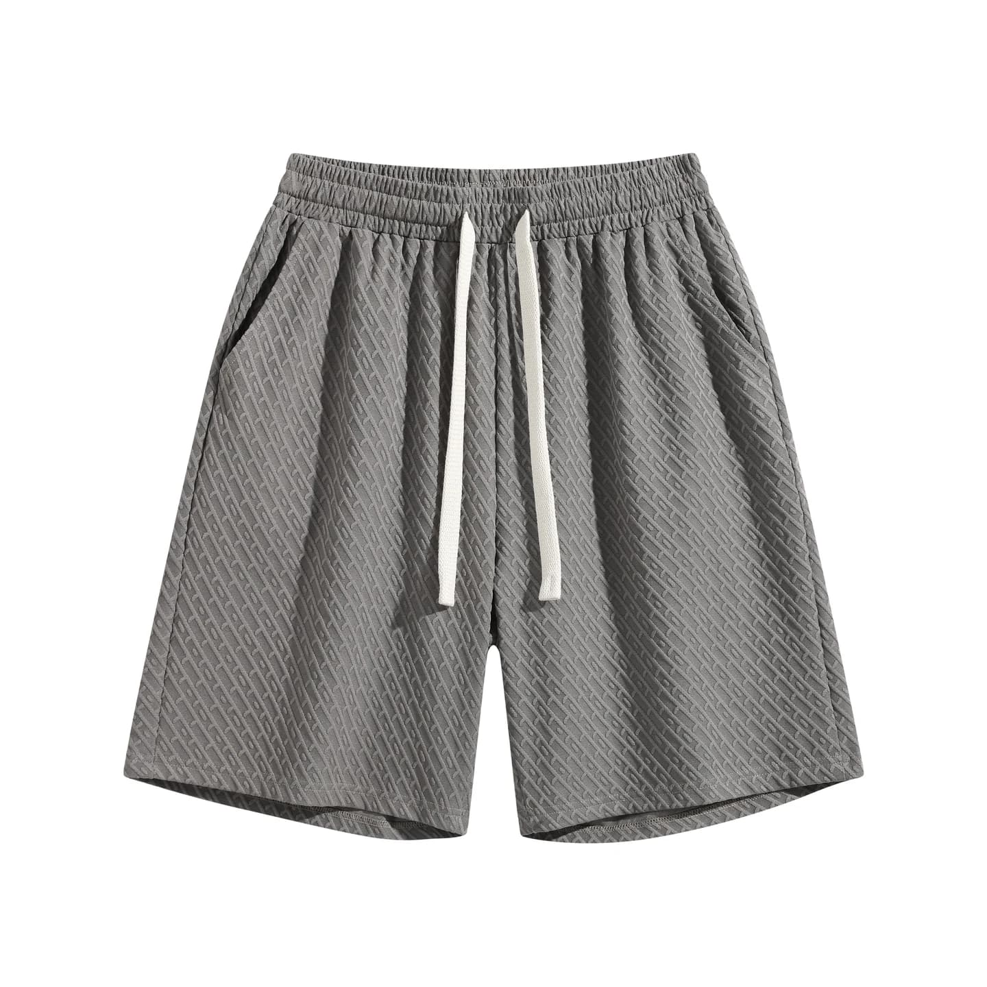 Textured Relaxed Shorts in Light Gray, front flat lay
