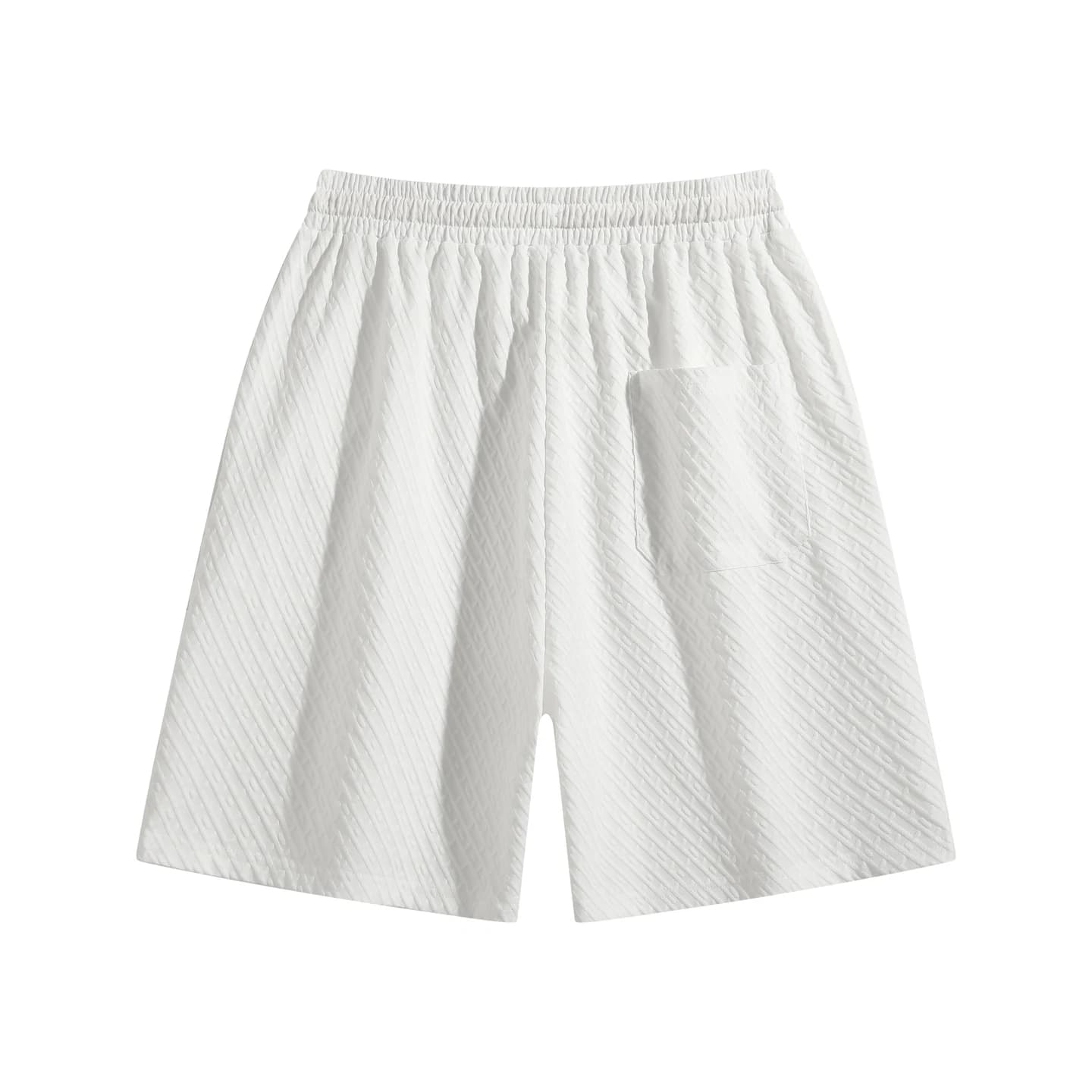 Textured Relaxed Shorts in White, back flat lay