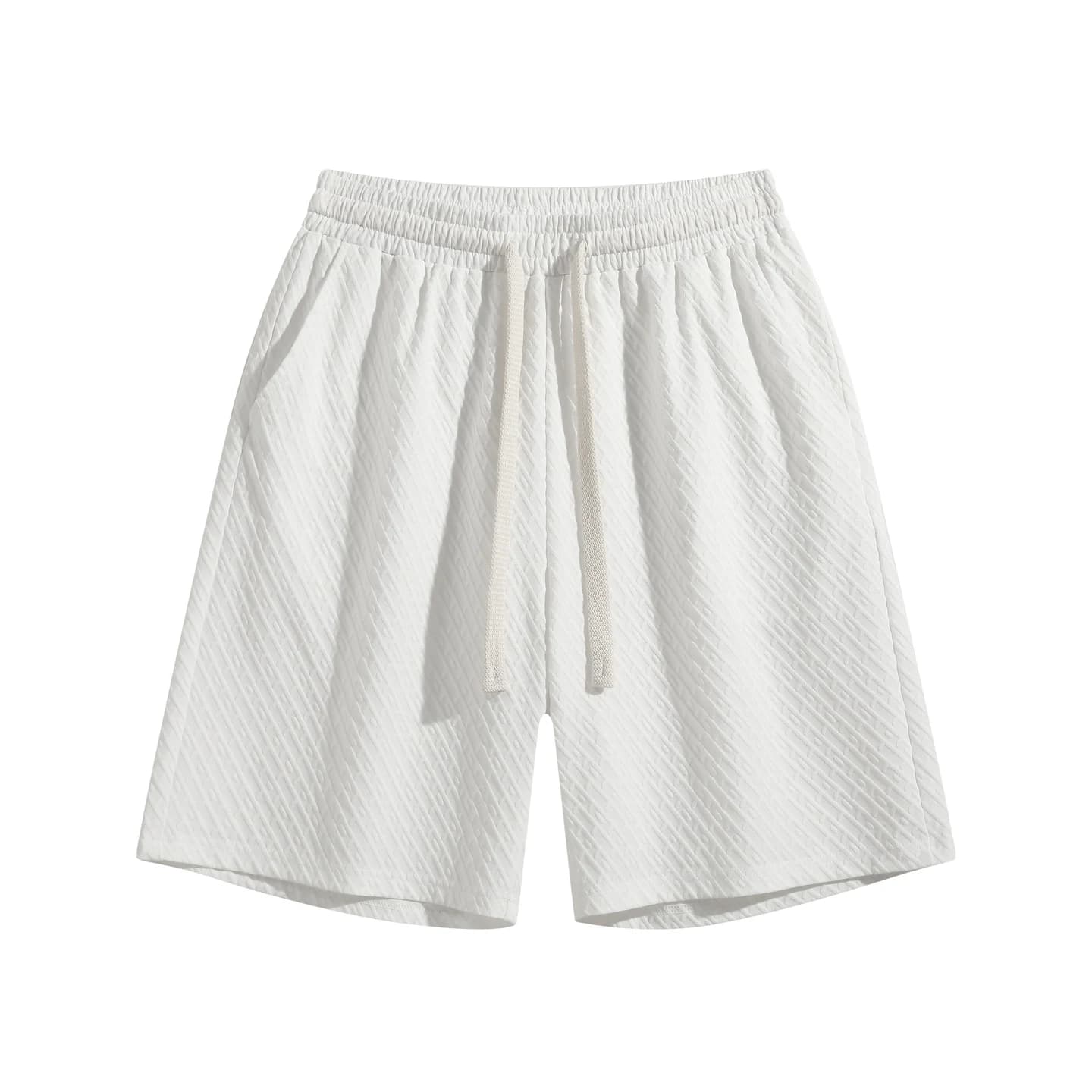 Textured Relaxed Shorts White, front flat lay