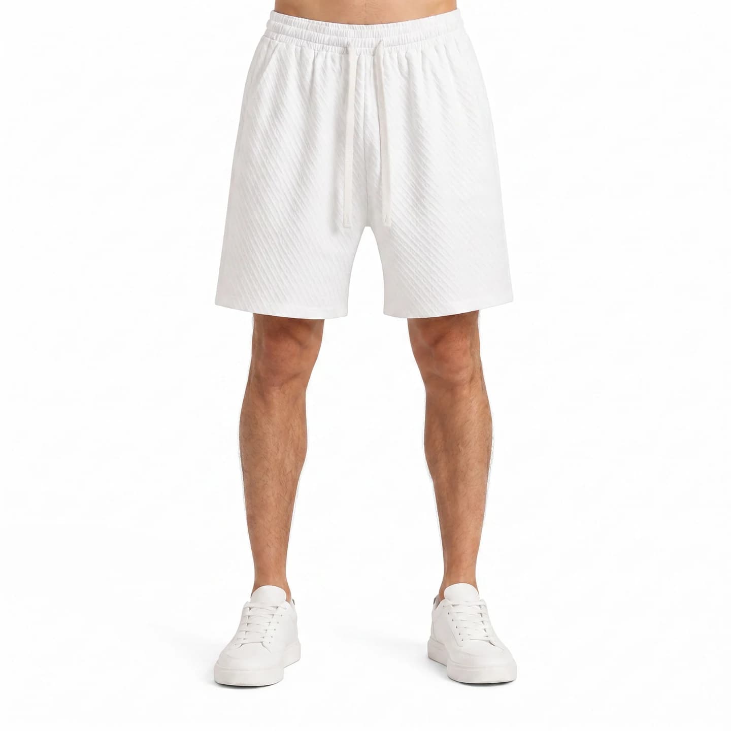 Textured Relaxed Shorts in White, relaxed men's fit