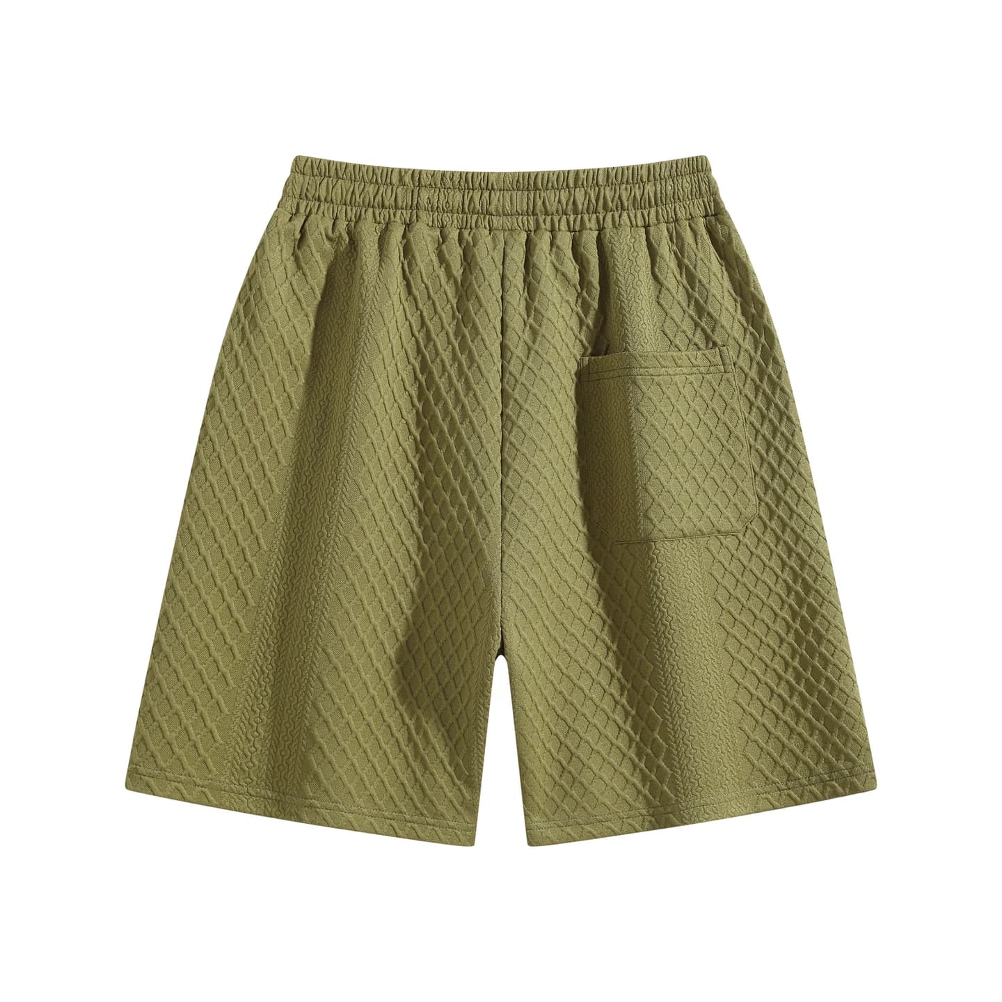 Jacquard Relaxed Shorts in Army Green, back flat lay