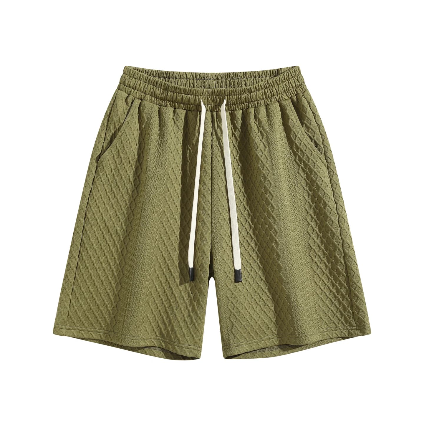 Jacquard Relaxed Shorts in Army Green, front flat lay