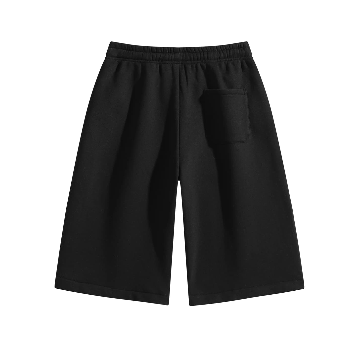 Relaxed Longline Shorts in Black, back flat lay