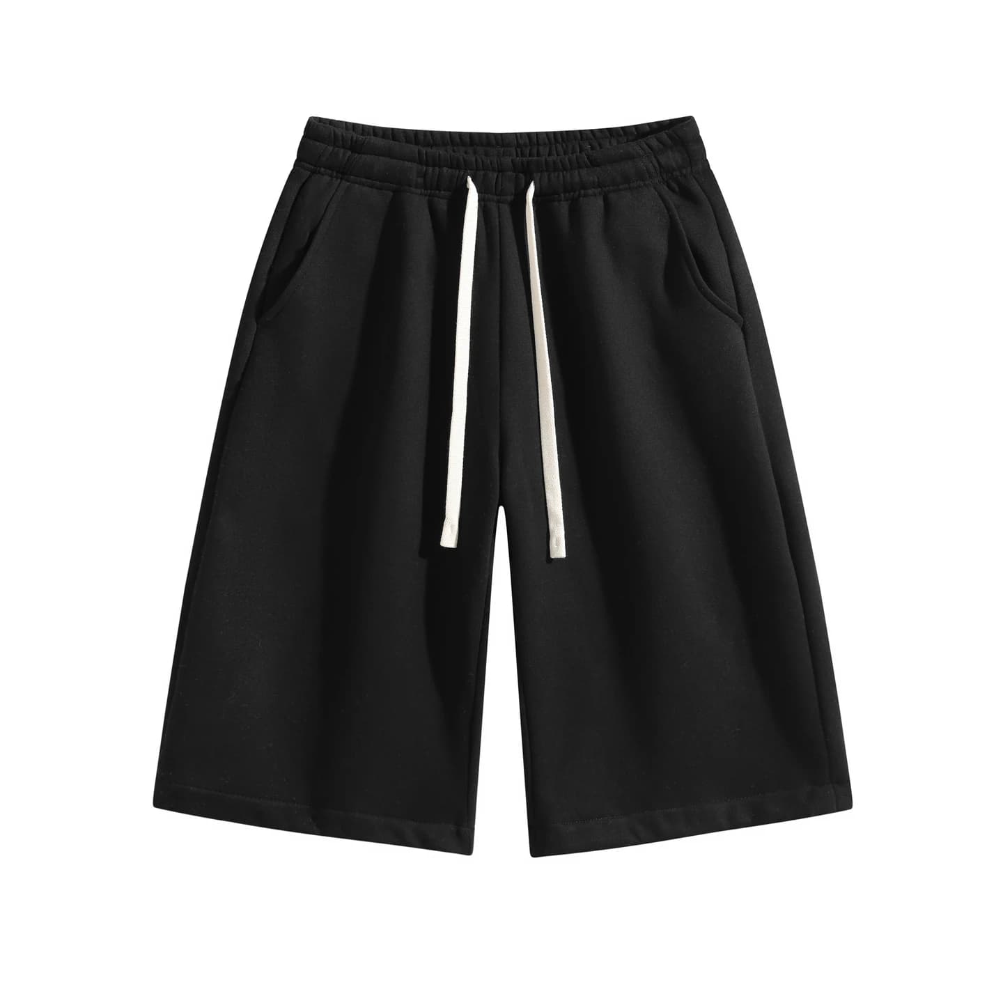 Relaxed Longline Shorts in Black, front flat lay