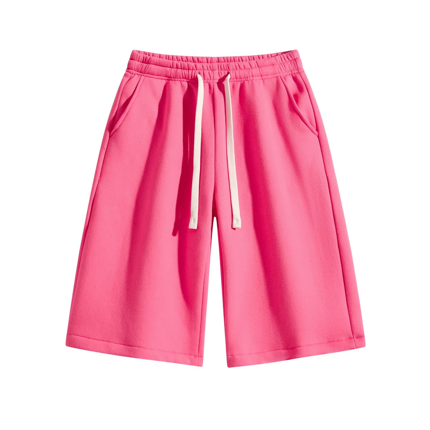 Relaxed Longline Shorts in Hot Pink, front flat lay