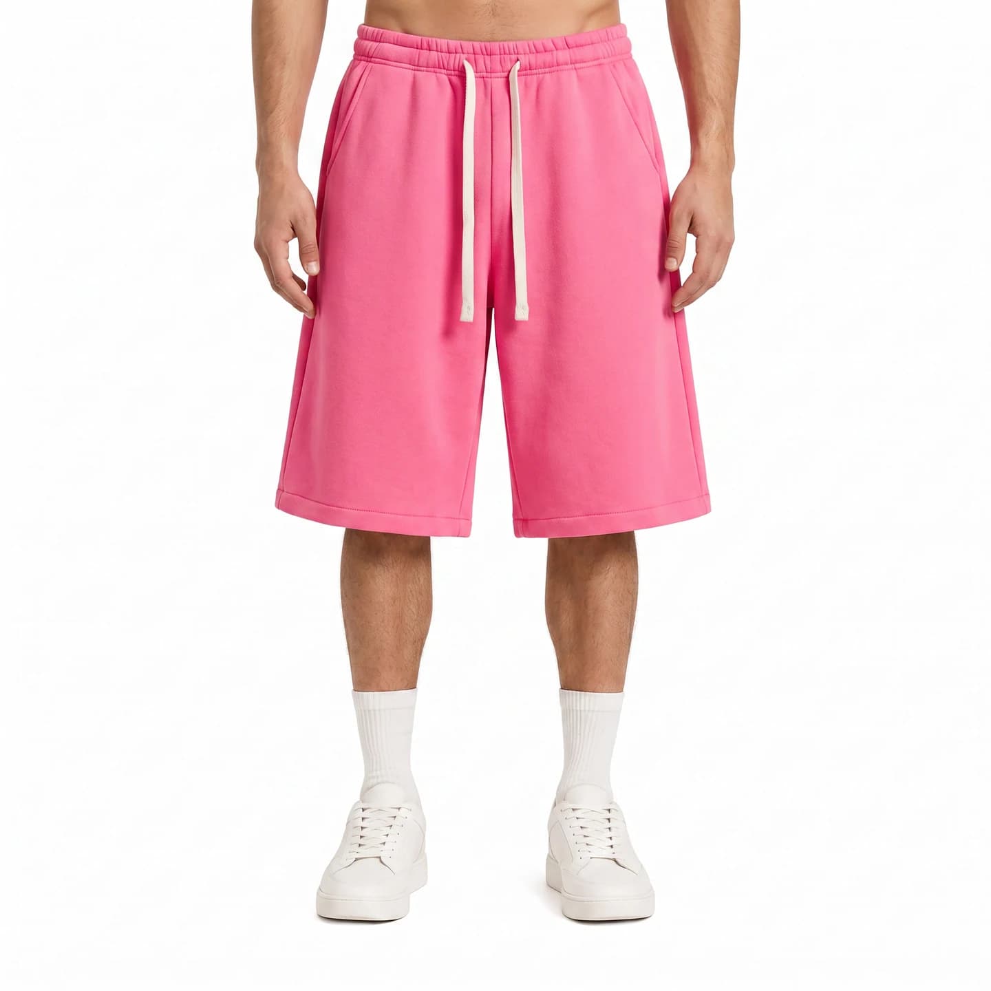 Relaxed Longline Shorts in Hot Pink, relaxed men's fit