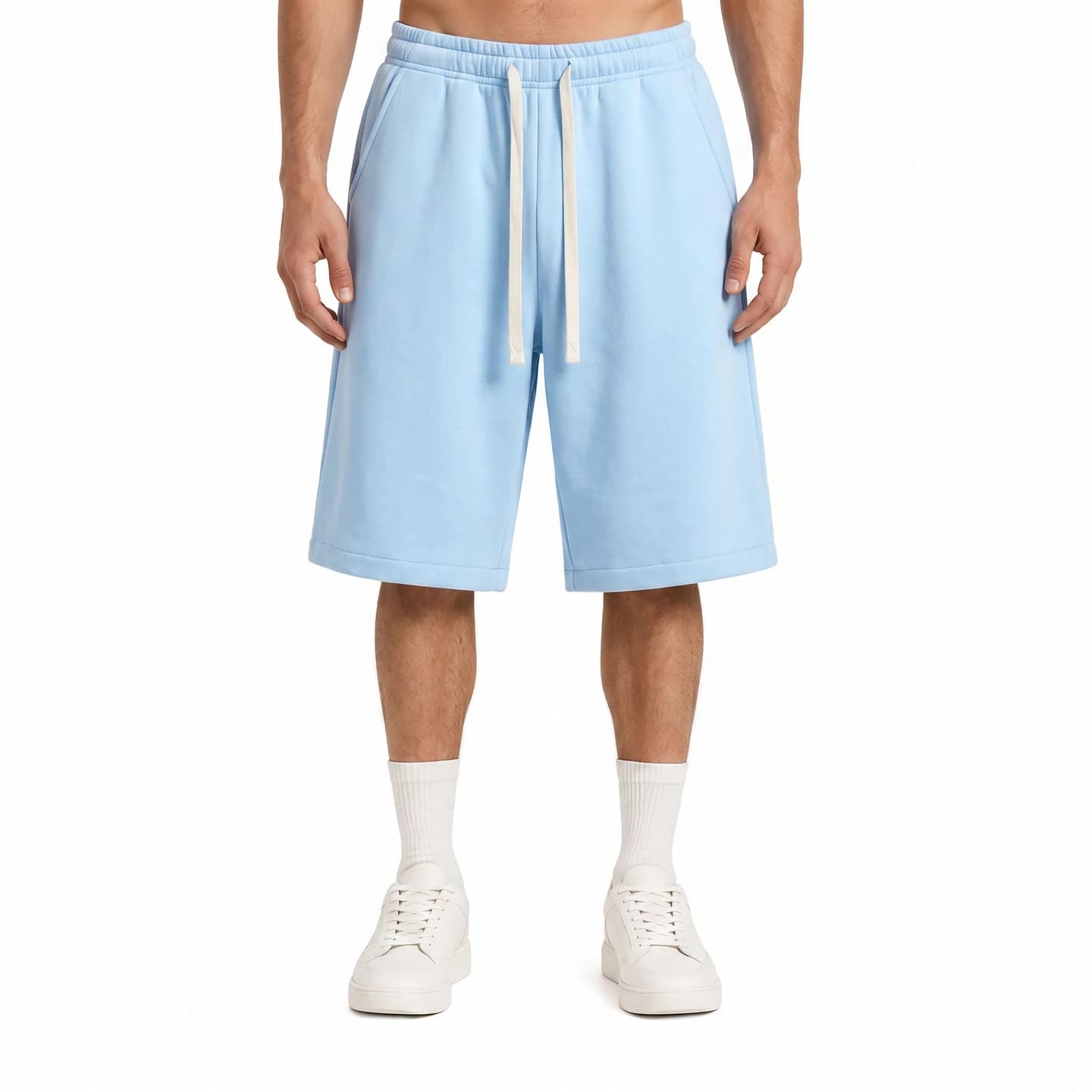 Relaxed Longline Shorts in Sky Blue, relaxed men's fit