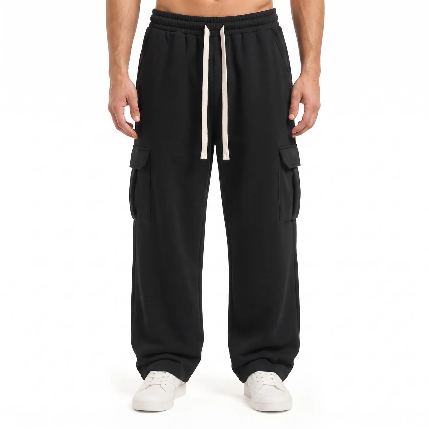 Relaxed Cargo Sweatpants in Black, relaxed men's fit