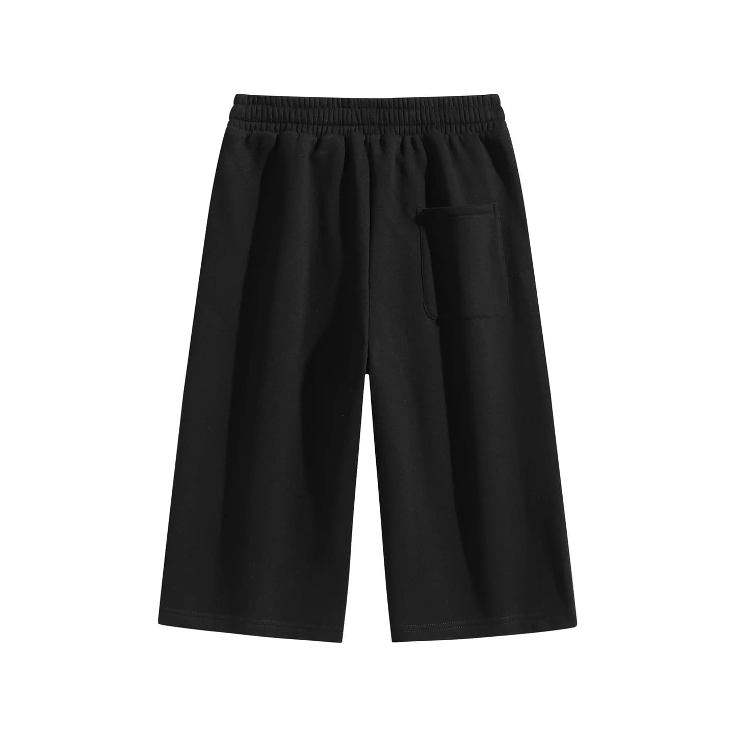 Curved-Seam Longline Shorts in Black, back flat lay