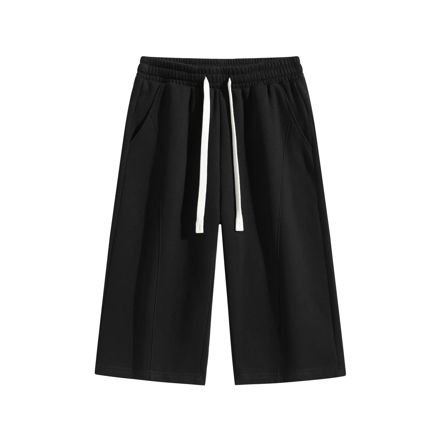 Curved-Seam Longline Shorts in Black, front flat lay
