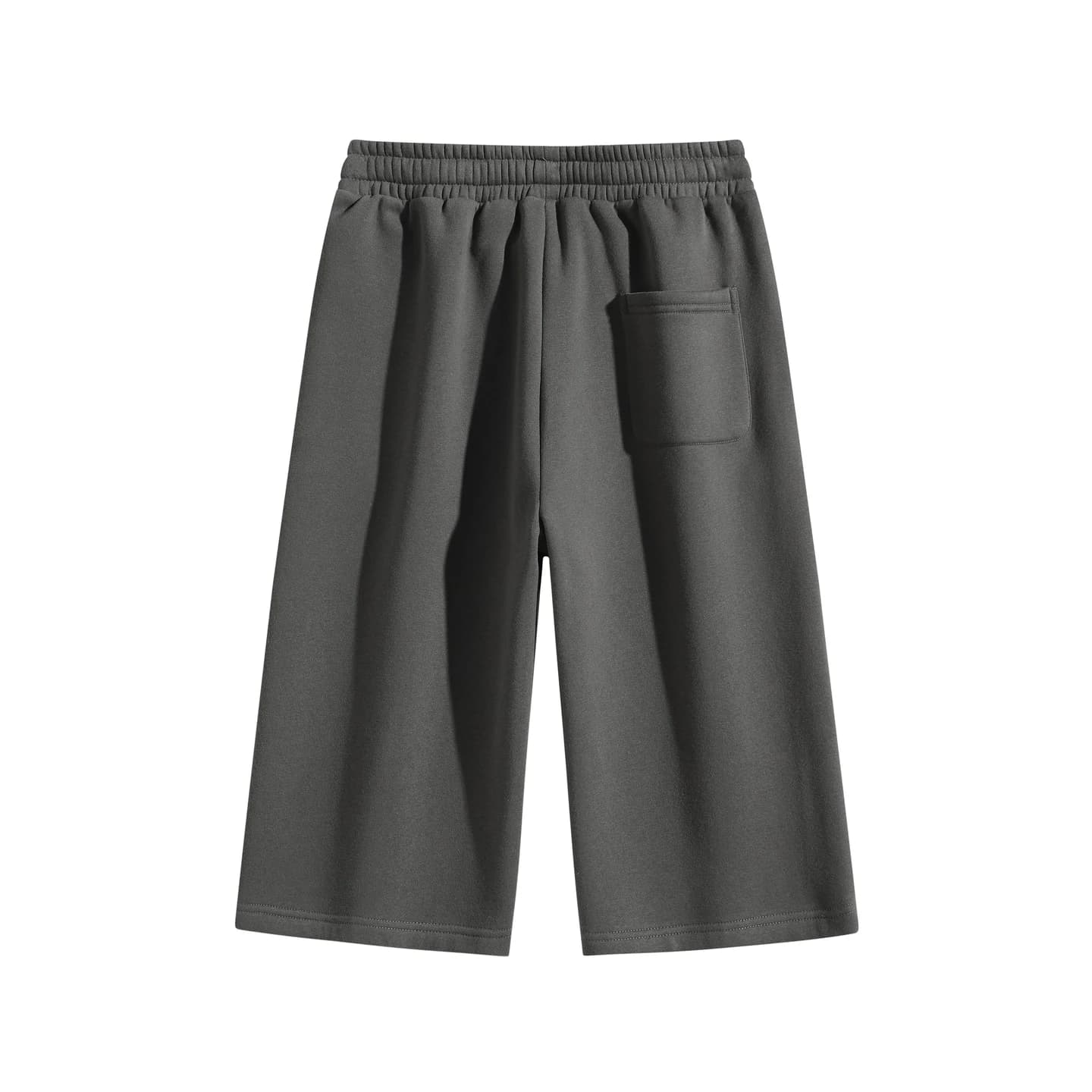 Curved-Seam Longline Shorts in Charcoal, back flat lay