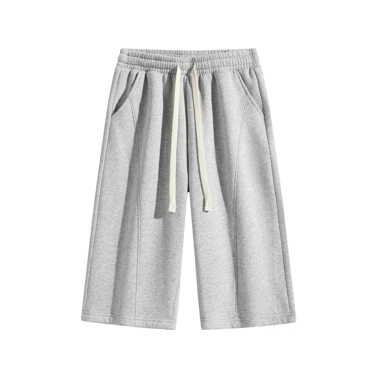 Curved-Seam Longline Shorts in Heather Gray, front flat lay