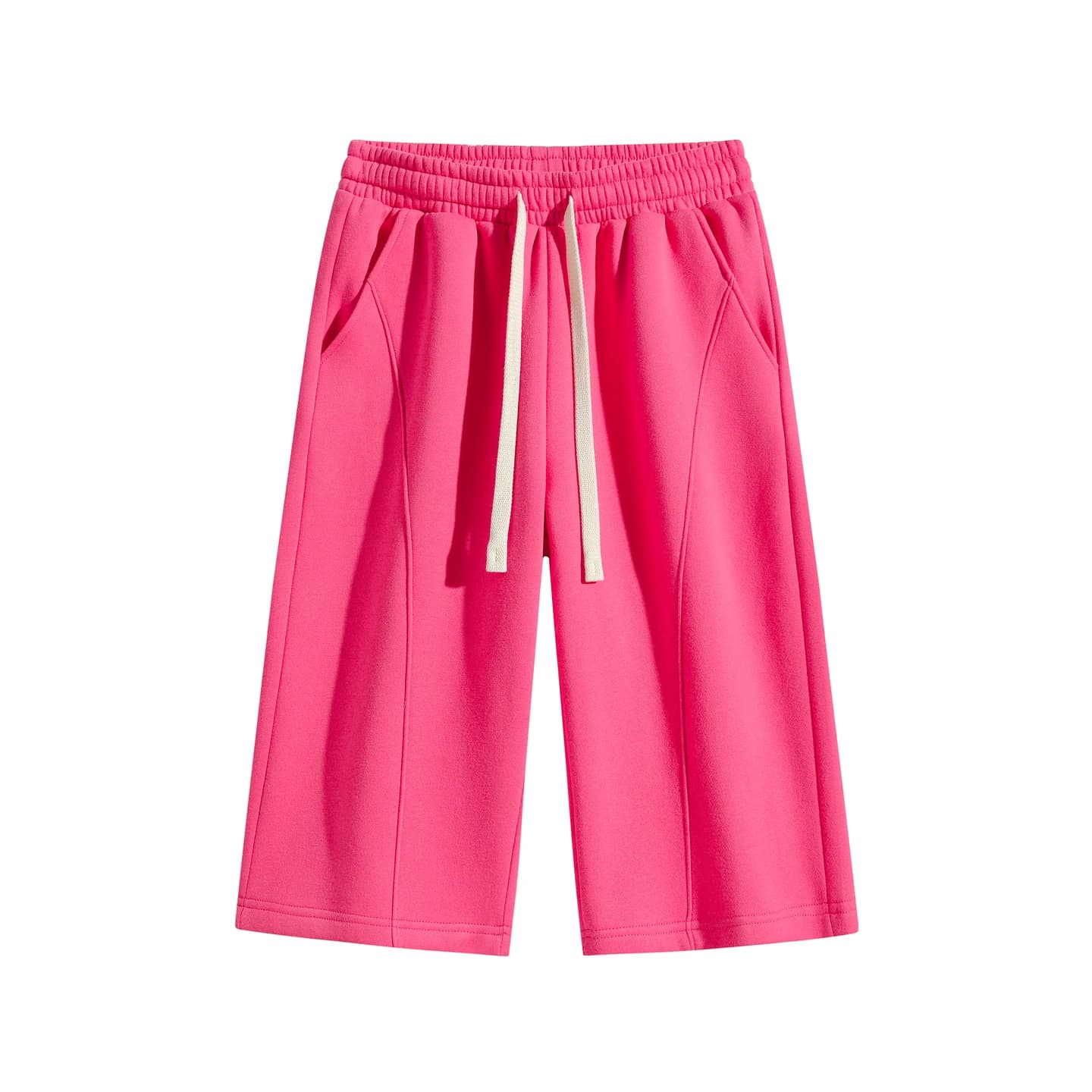 Curved-Seam Longline Shorts in Hot Pink, front flat lay