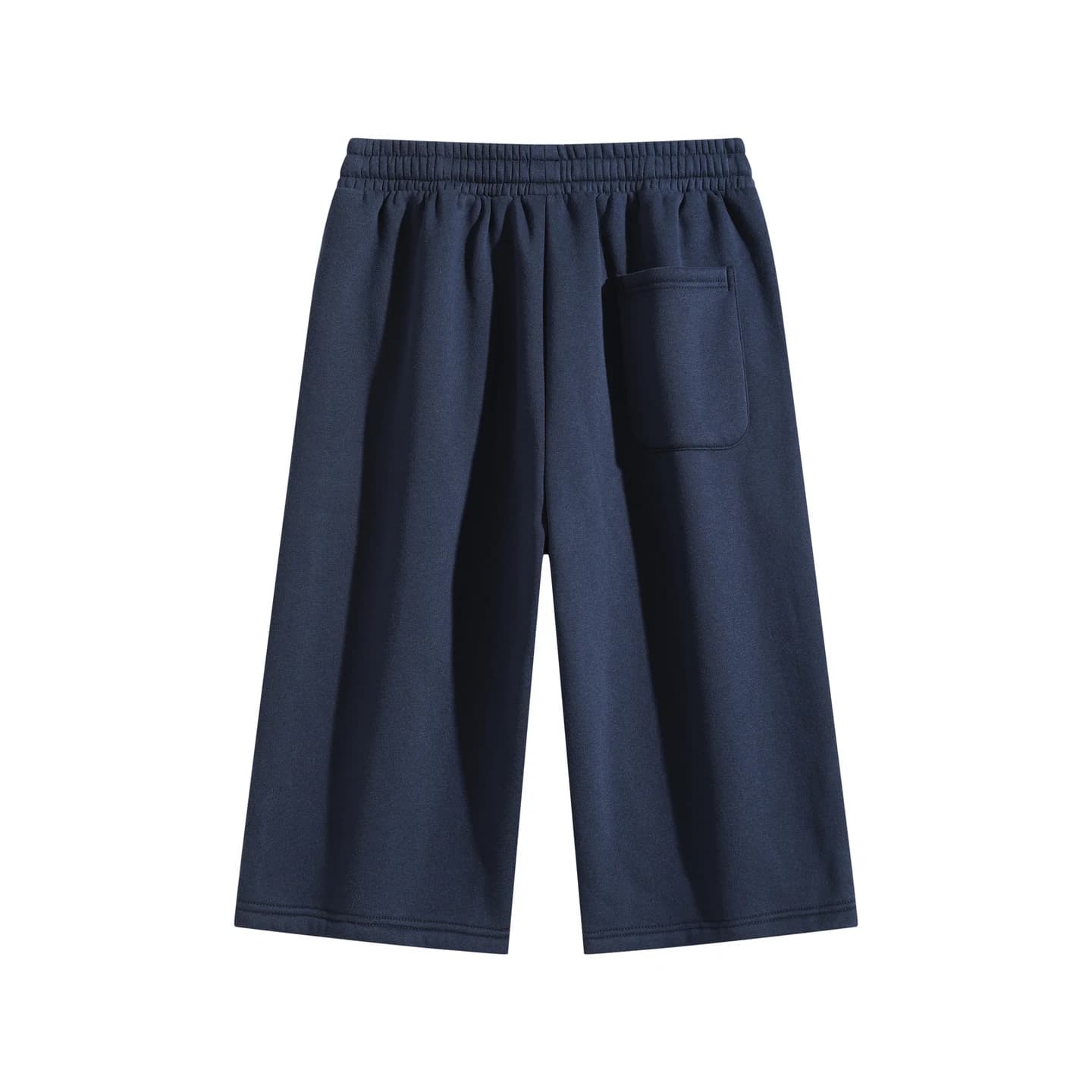 Curved-Seam Longline Shorts in Navy, back flat lay