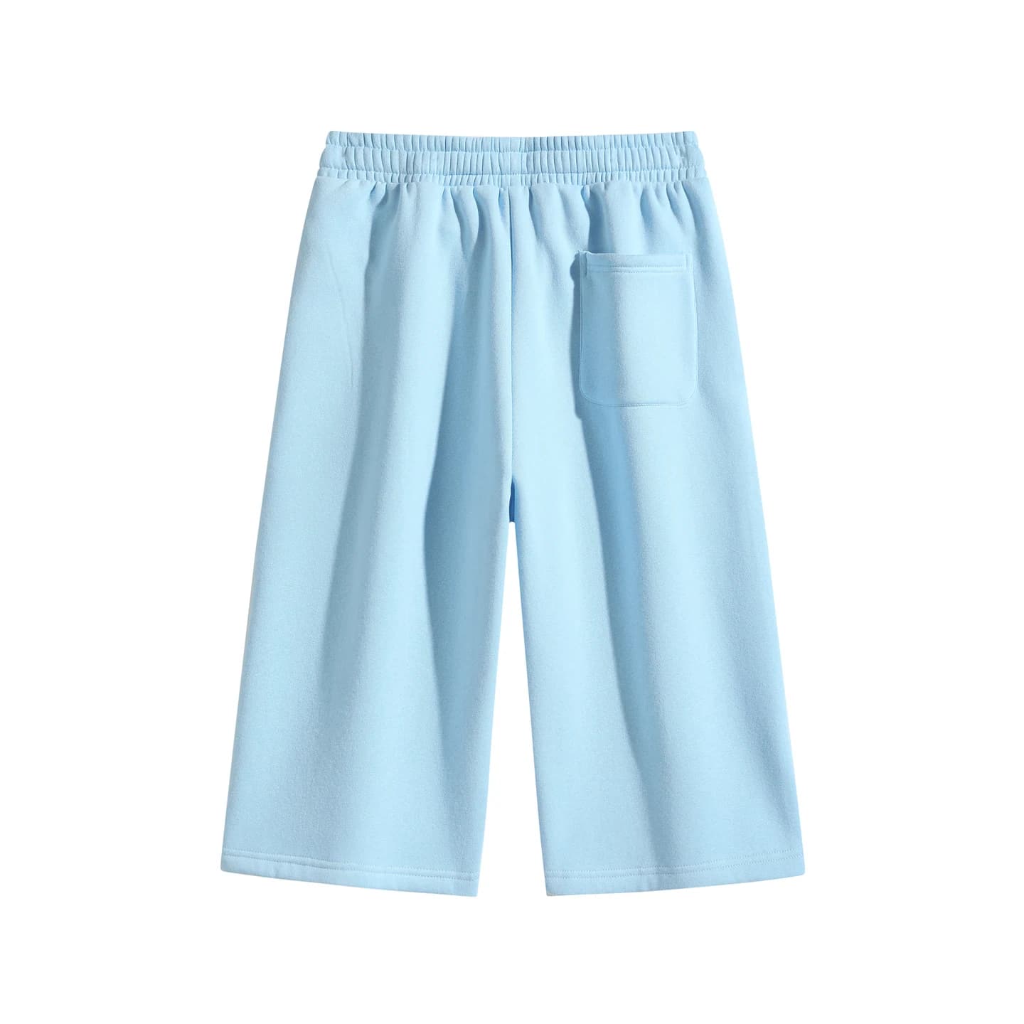 Curved-Seam Longline Shorts in Sky Blue, back flat lay
