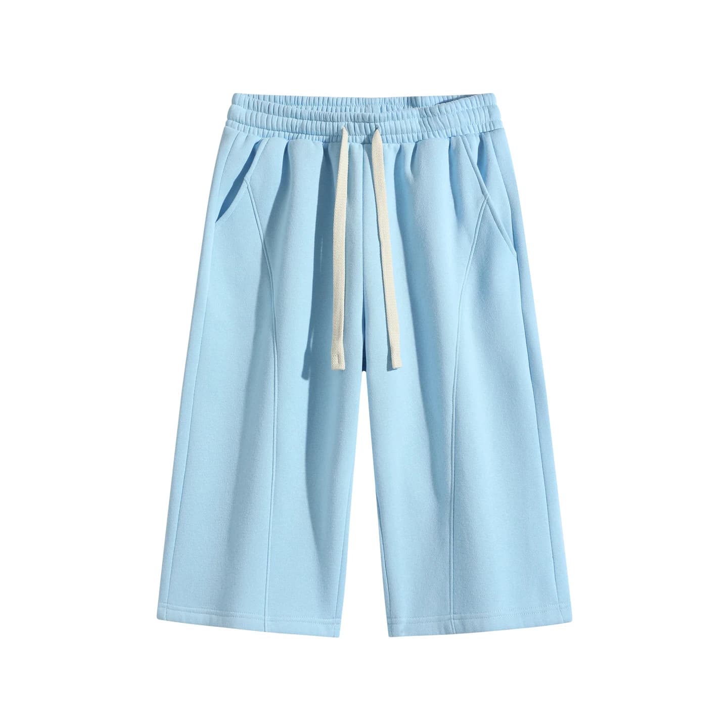 Curved-Seam Longline Shorts Sky Blue, front flat lay