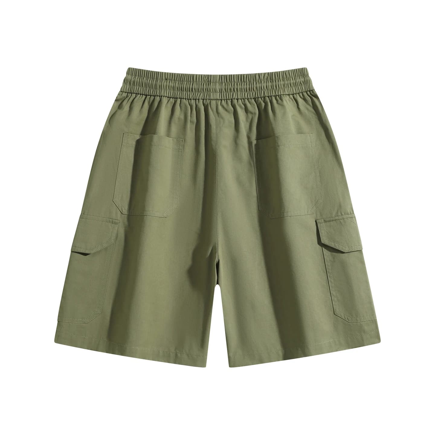 Utility Cargo Shorts in Army Green, back flat lay