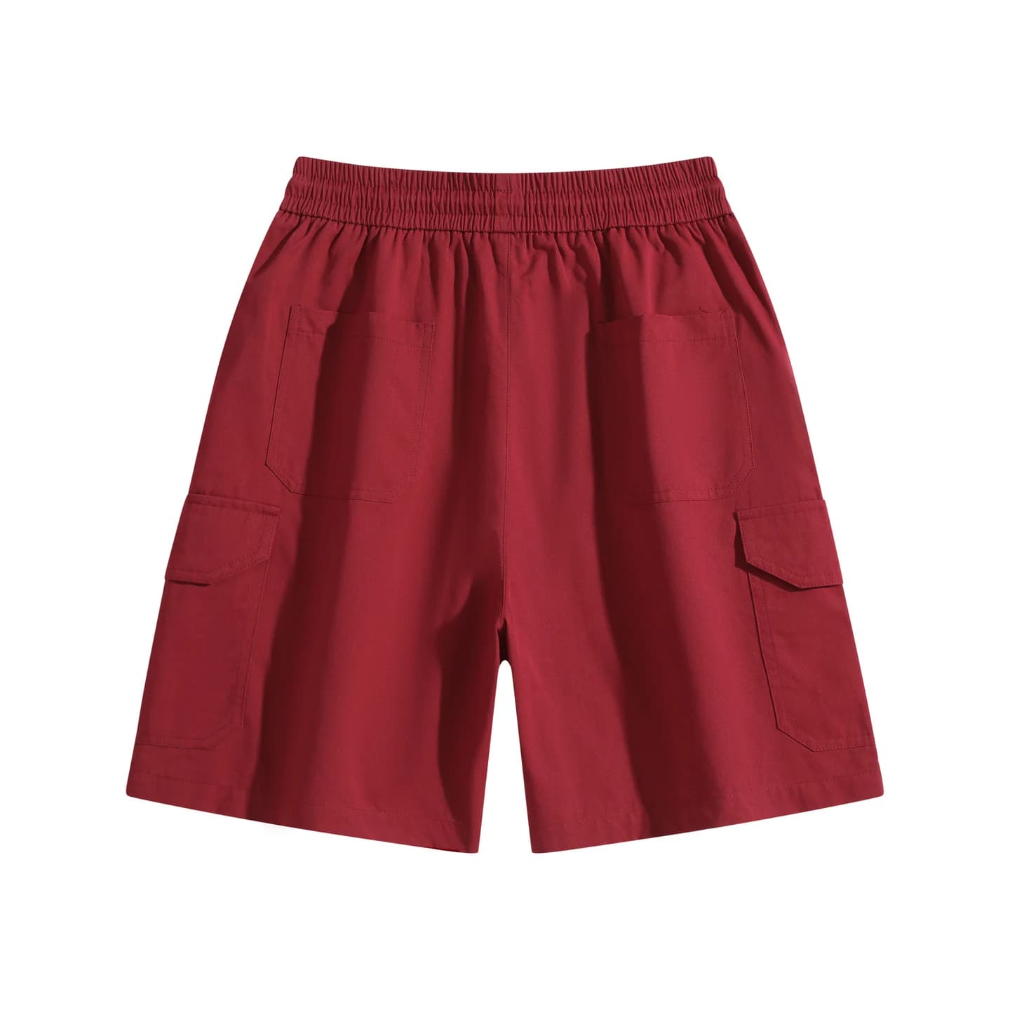 Utility Cargo Shorts in Deep Red, back flat lay