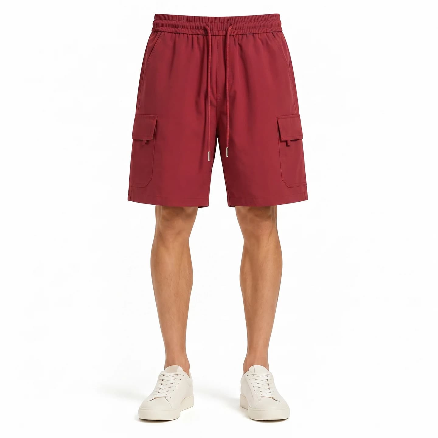 Utility Cargo Shorts in Deep Red, relaxed men's fit