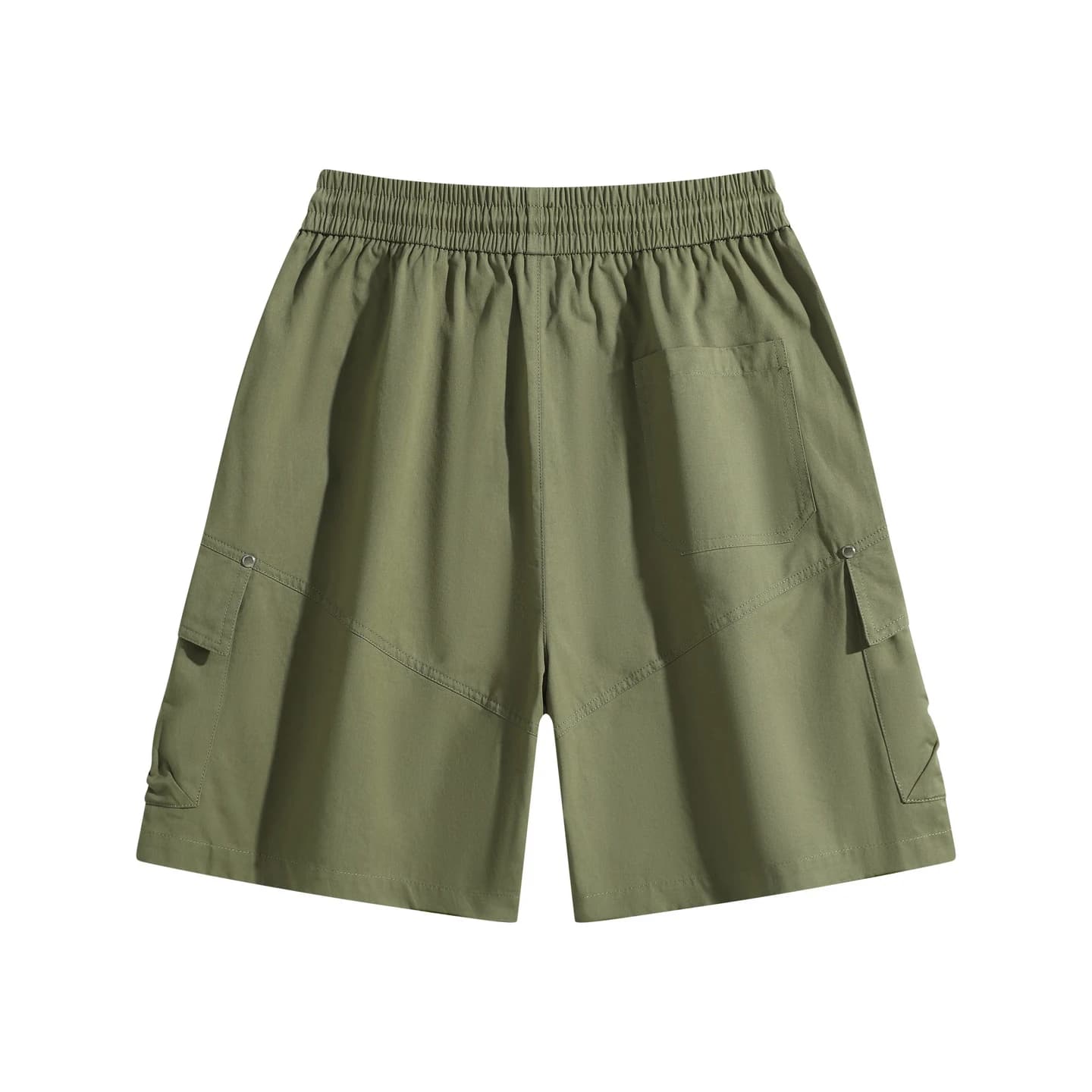 Flap Pocket Cargo Shorts in Army Green, back flat lay