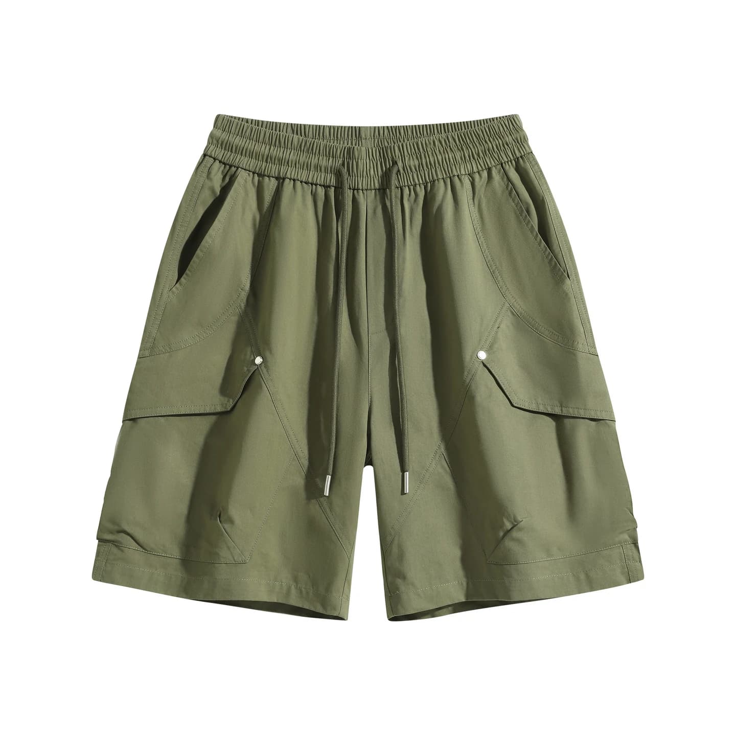Flap Pocket Cargo Shorts in Army Green, front flat lay