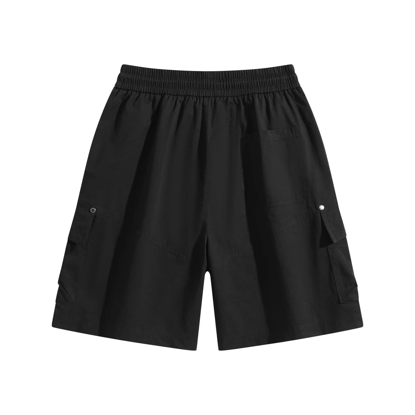 Flap Pocket Cargo Shorts in Black, back flat lay