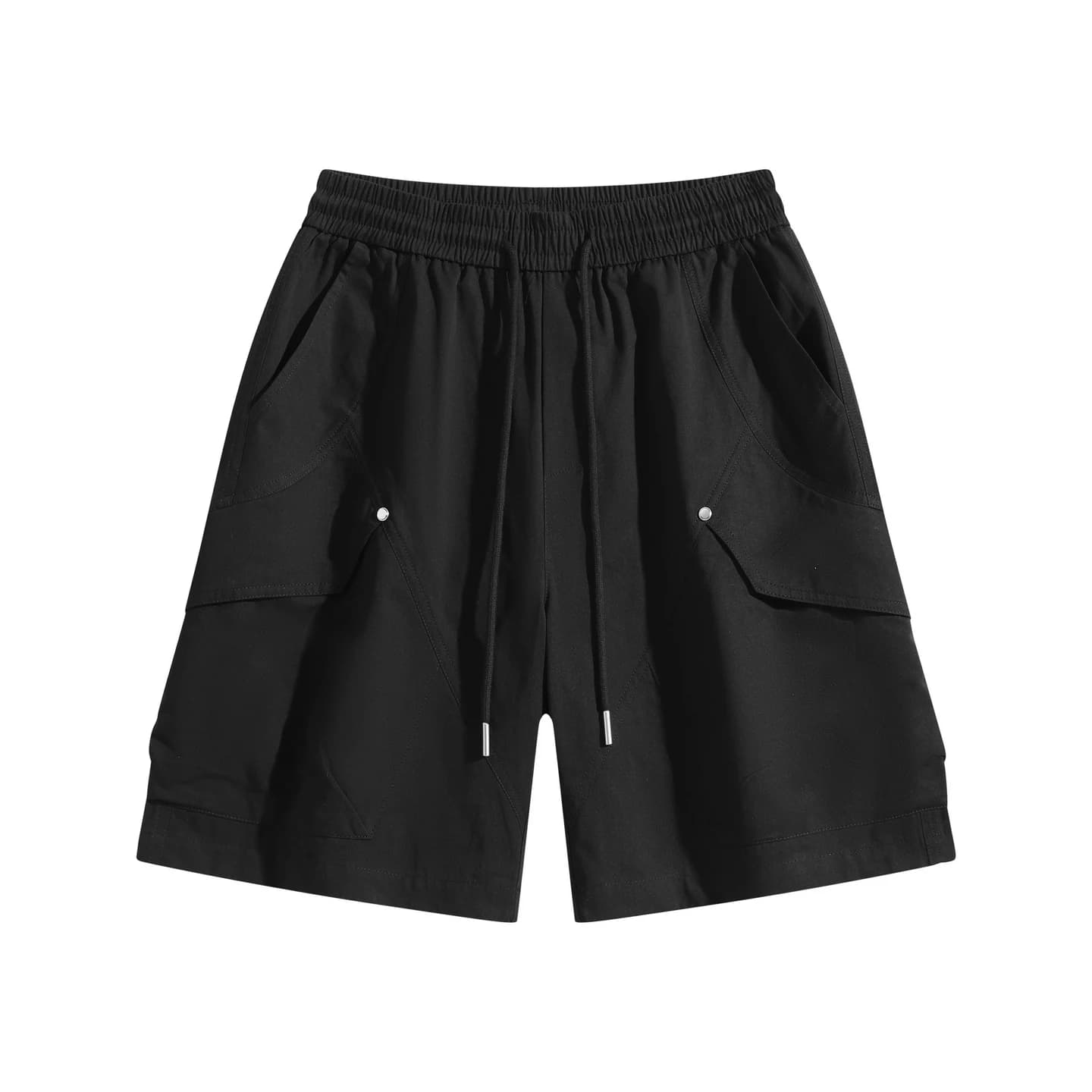 Flap Pocket Cargo Shorts in Black, front flat lay