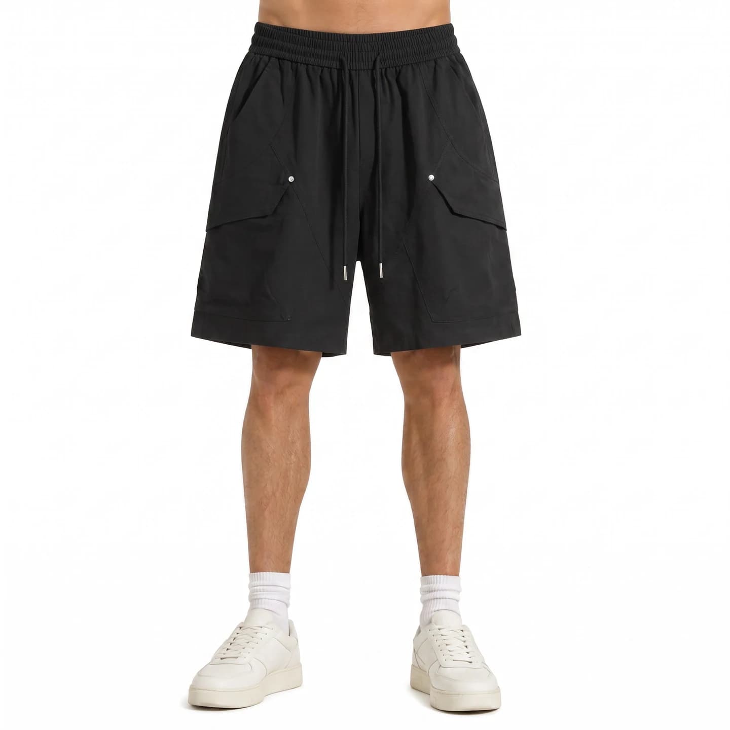 Flap Pocket Cargo Shorts in Black, relaxed men's fit