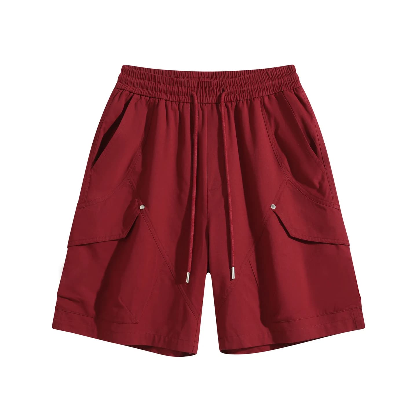 Flap Pocket Cargo Shorts in Deep Red, front flat lay