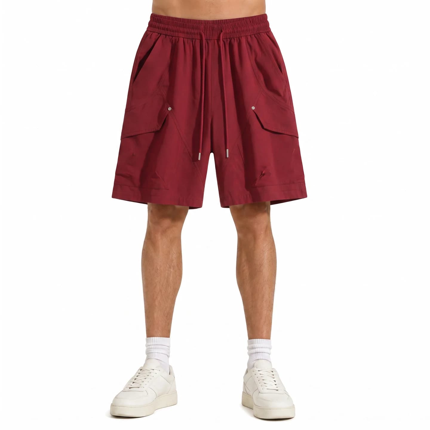 Flap Pocket Cargo Shorts in Deep Red, relaxed men's fit
