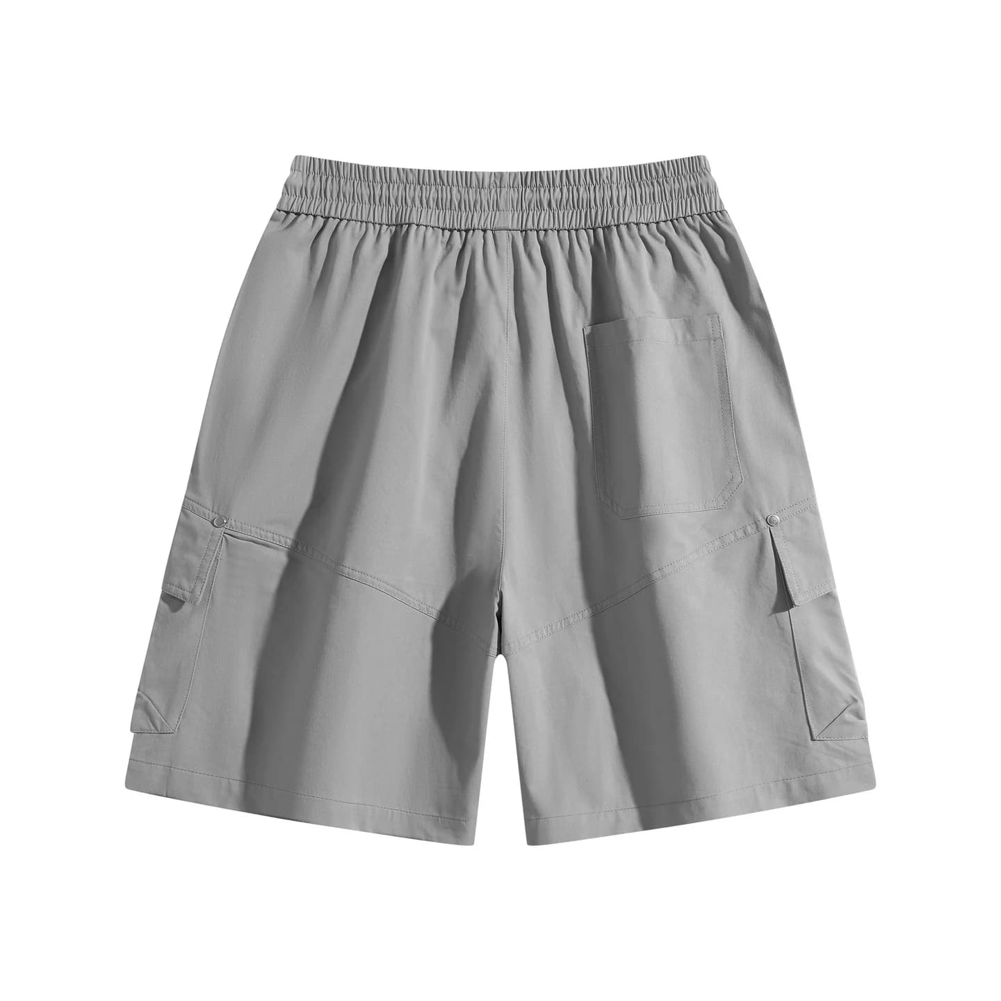 Flap Pocket Cargo Shorts in Gray, back flat lay