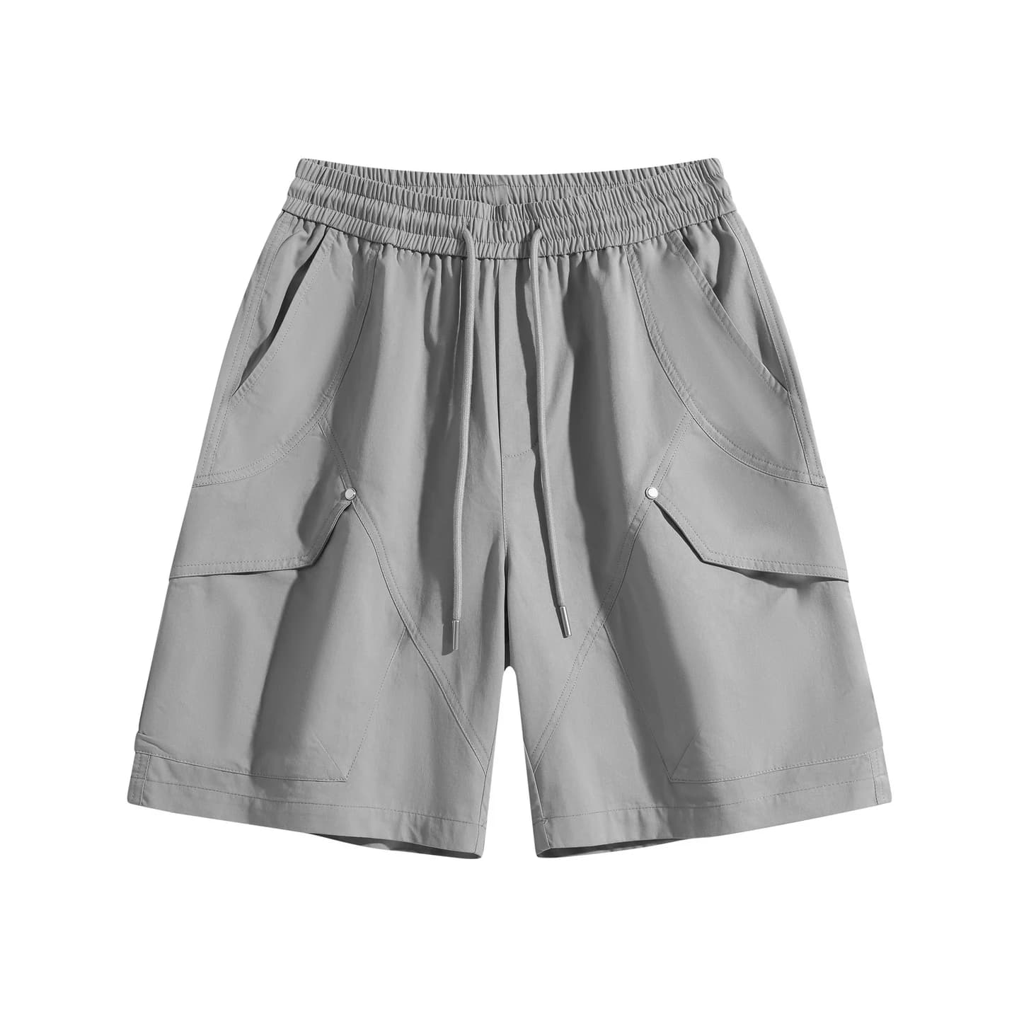 Flap Pocket Cargo Shorts in Gray, front flat lay